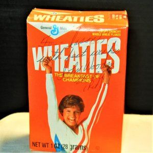 John Wooden Shirley Muldowney Autograph WHEATIES Box w/Mary Lou Retton